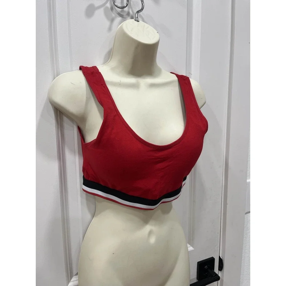 US Polo Assn Sports Bra Red Black White Logo Scoop‎ Neck